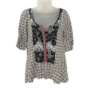 Anthropologie Akemi + Kin Ikat Paisley Floral Split Neck Top